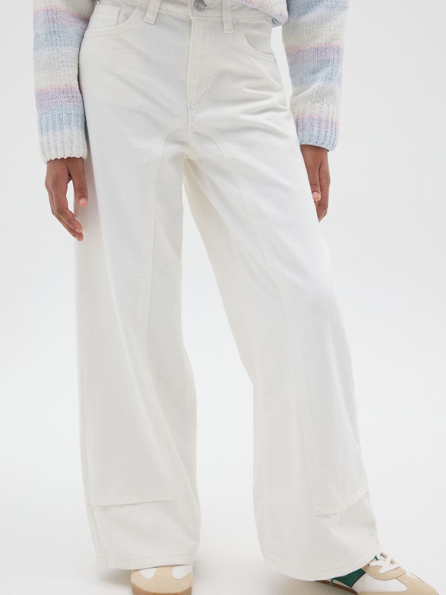 Girl's white wide leg trousers in pure cotton_2