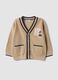 Beige cotton-blend V-neck cardigan for boys_0