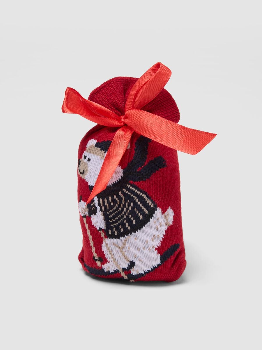 Calze midi rosse in cotone elasticizzato con stampa natalizia_0