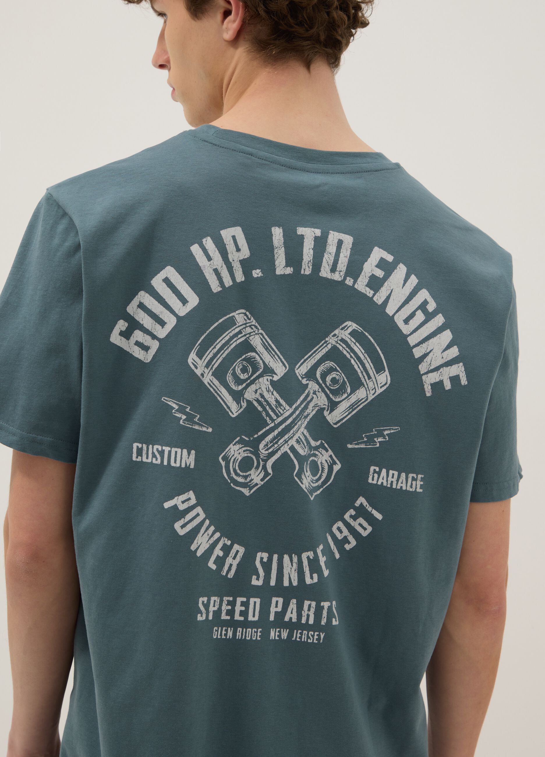 Green short-sleeved pure cotton T-shirt