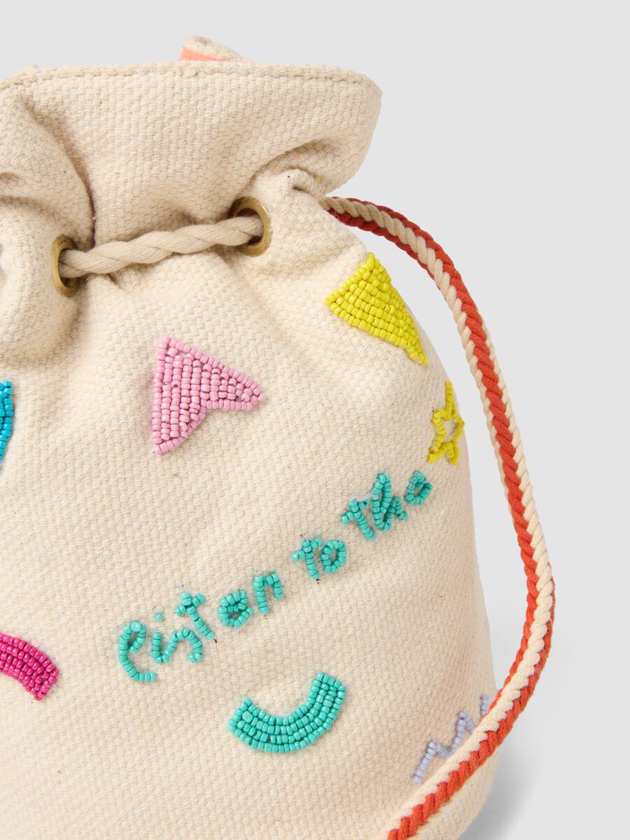 White pure cotton bucket bag with colourful crochet details_1