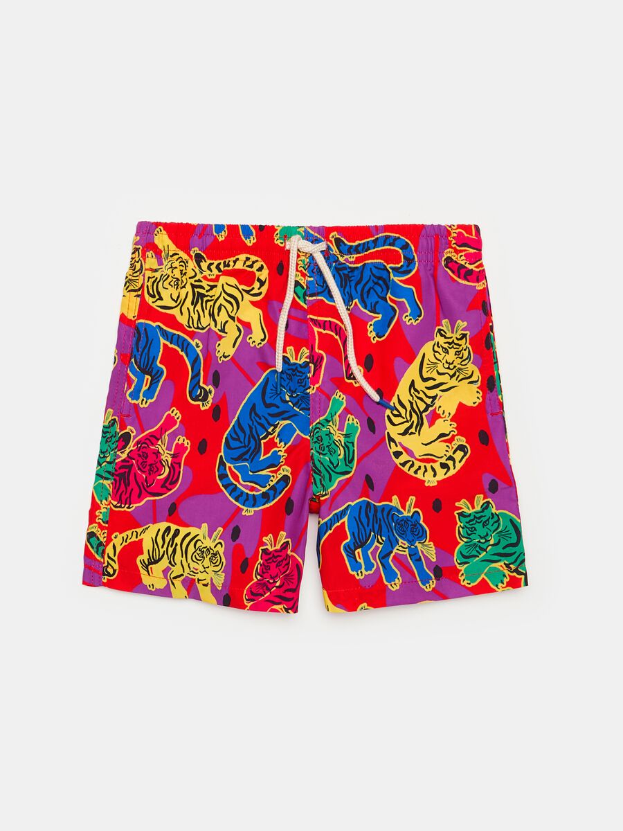 Swimming trunks with drawstring and tiger print_4
