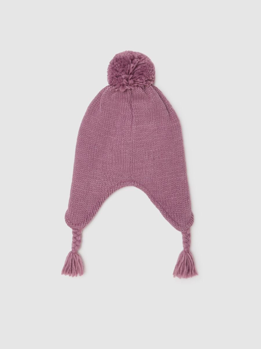 Cappello viola in lavorazione a maglia per bambina_1