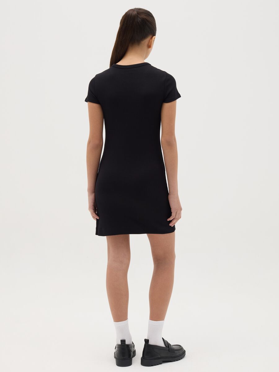 Long dress in stretch cotton with ribbing and heart_3