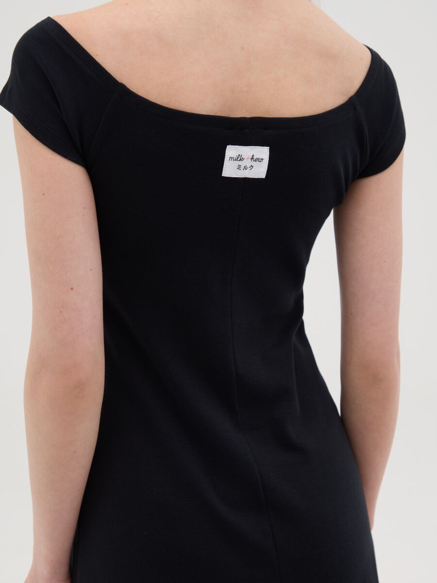 Women's black pure cotton dress regular fit with boat neckline_2