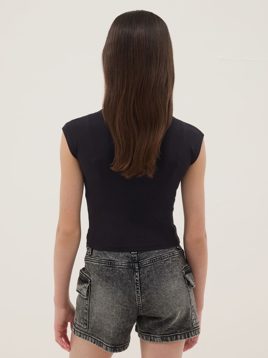 Girls' Black Stretch Cotton Slim Fit T-shirt_1