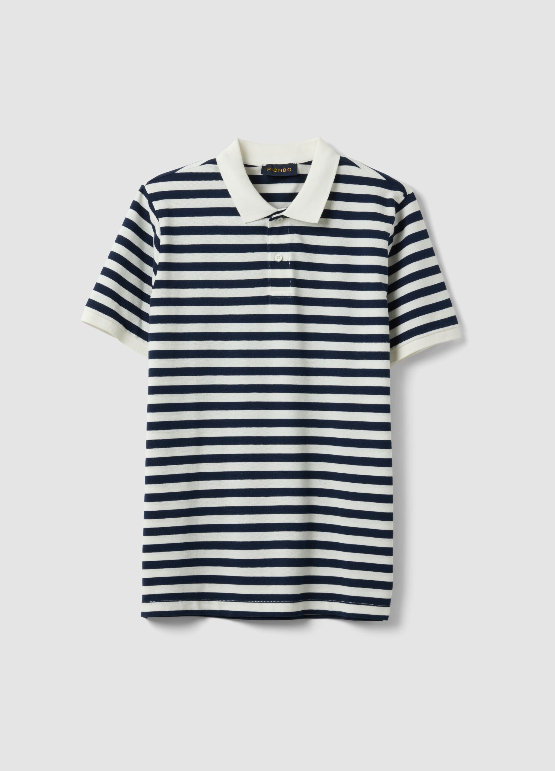 Blue and White Striped Pure Cotton Polo Shirt