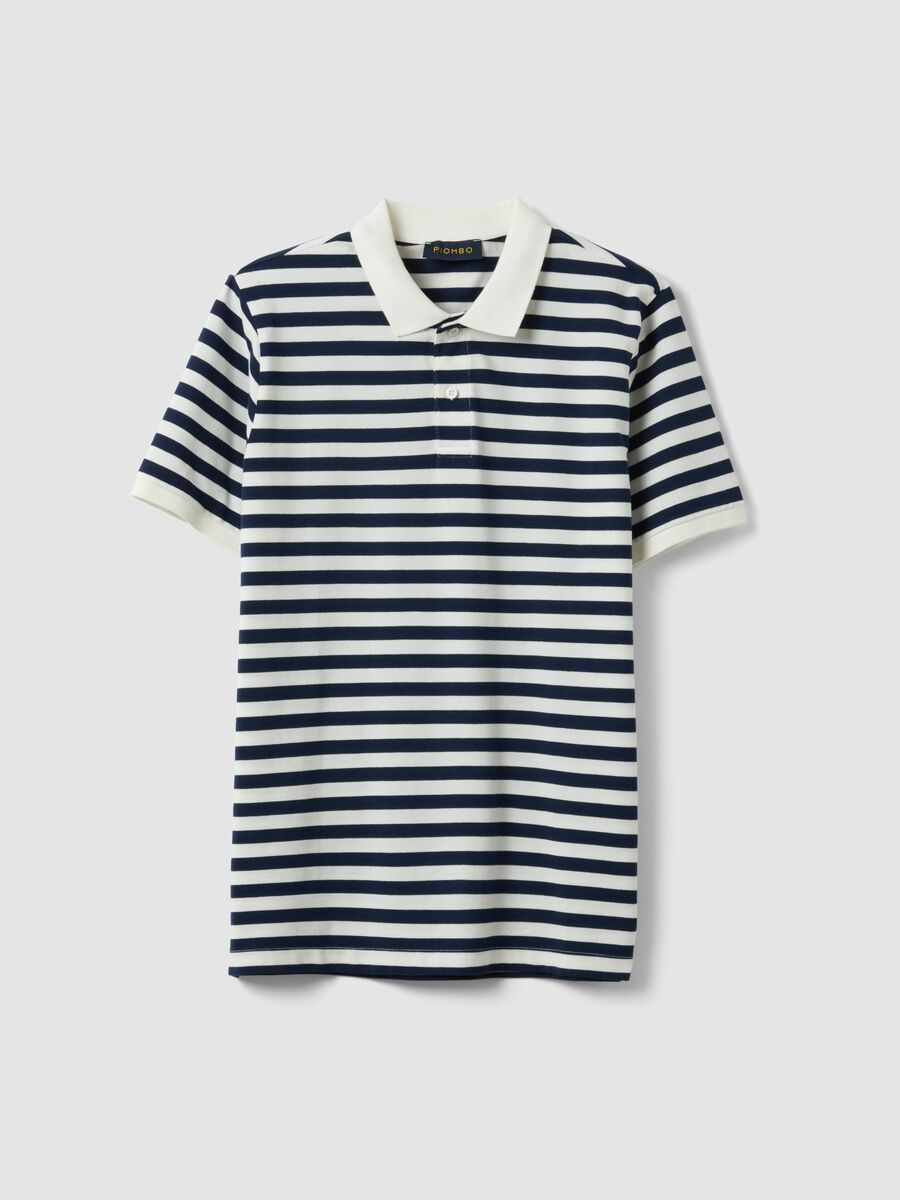 Polo blu e bianca a righe in puro cotone regular fit_4