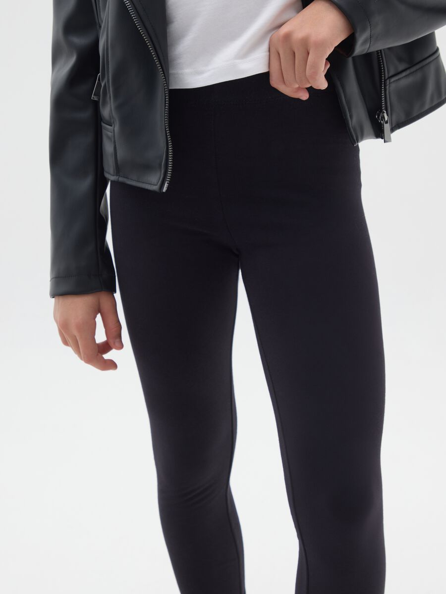 Leggings skinny neri da ragazza in cotone elasticizzato_2