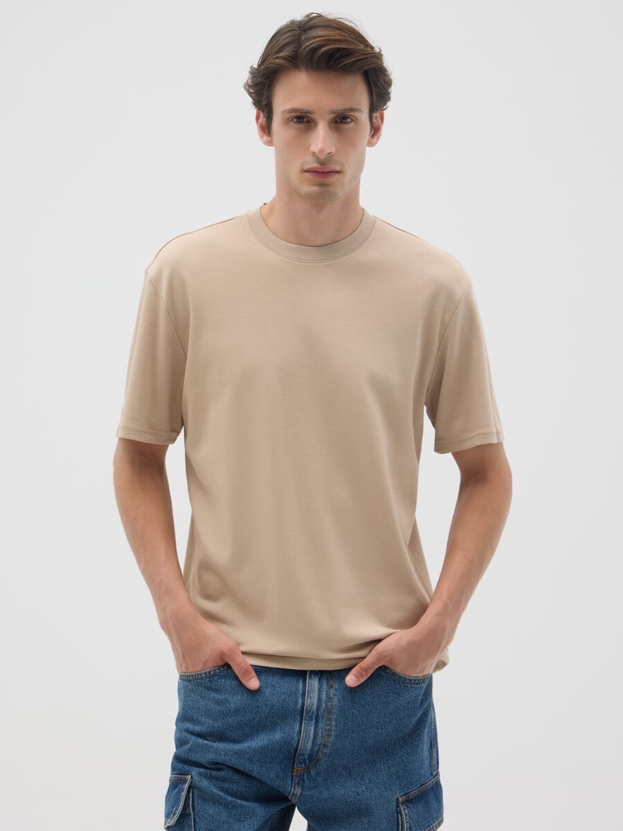 Beige Pure Cotton Relaxed Fit T-Shirt_0
