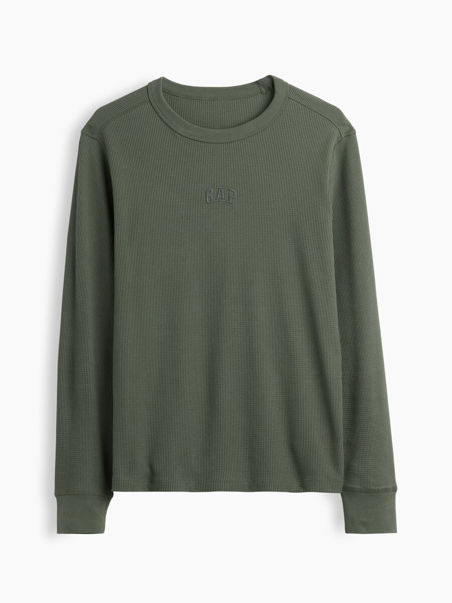 Maglia verde a maniche lunghe in cotone elasticizzato con logo GAP_3