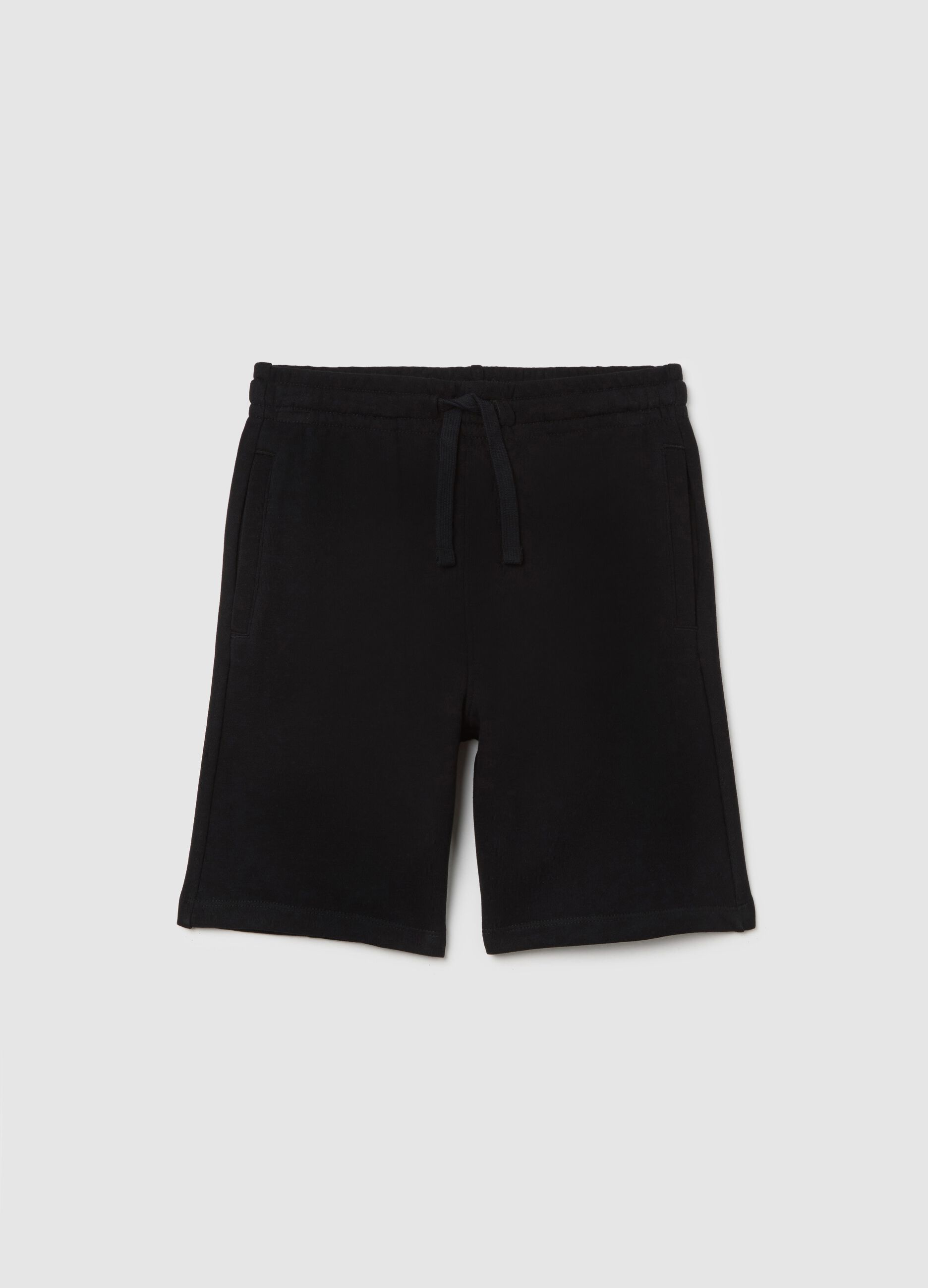 Pantaloni corti da ragazzo in puro cotone nero regular fit