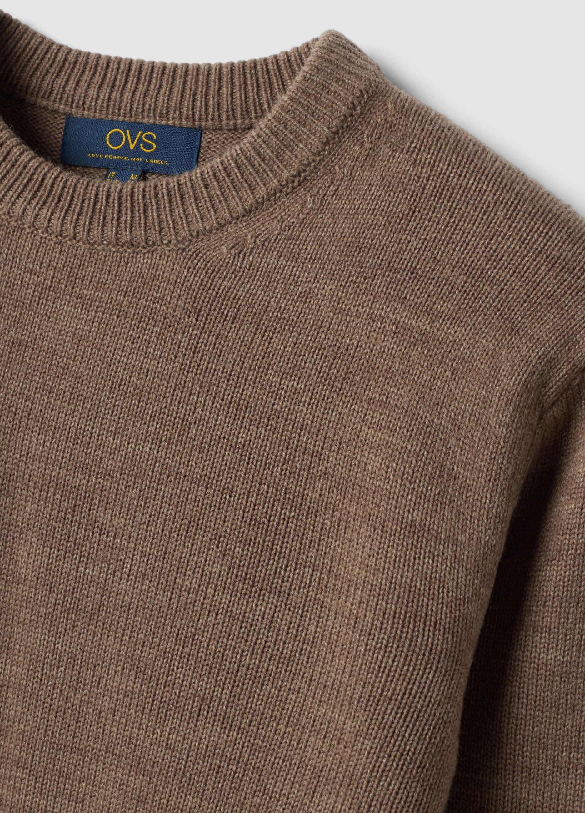 Brown crew-neck jersey knit jumper, regular fit