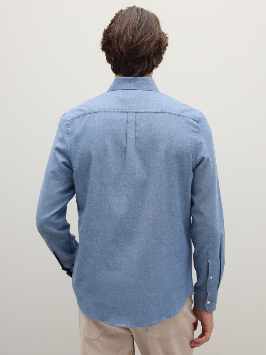 Pure cotton blue flannel regular fit shirt_3