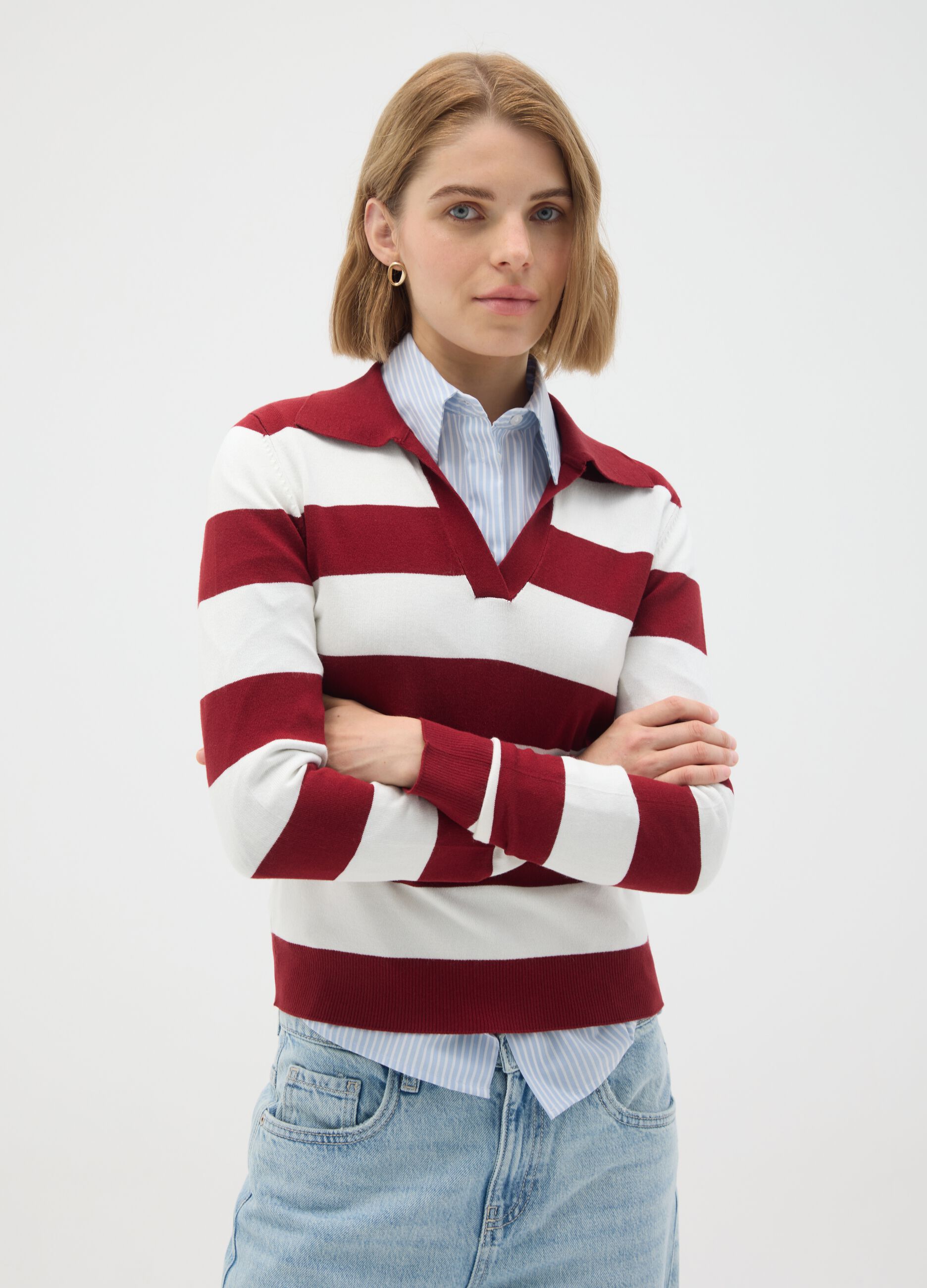 Multicolour viscose blend striped regular fit jumper
