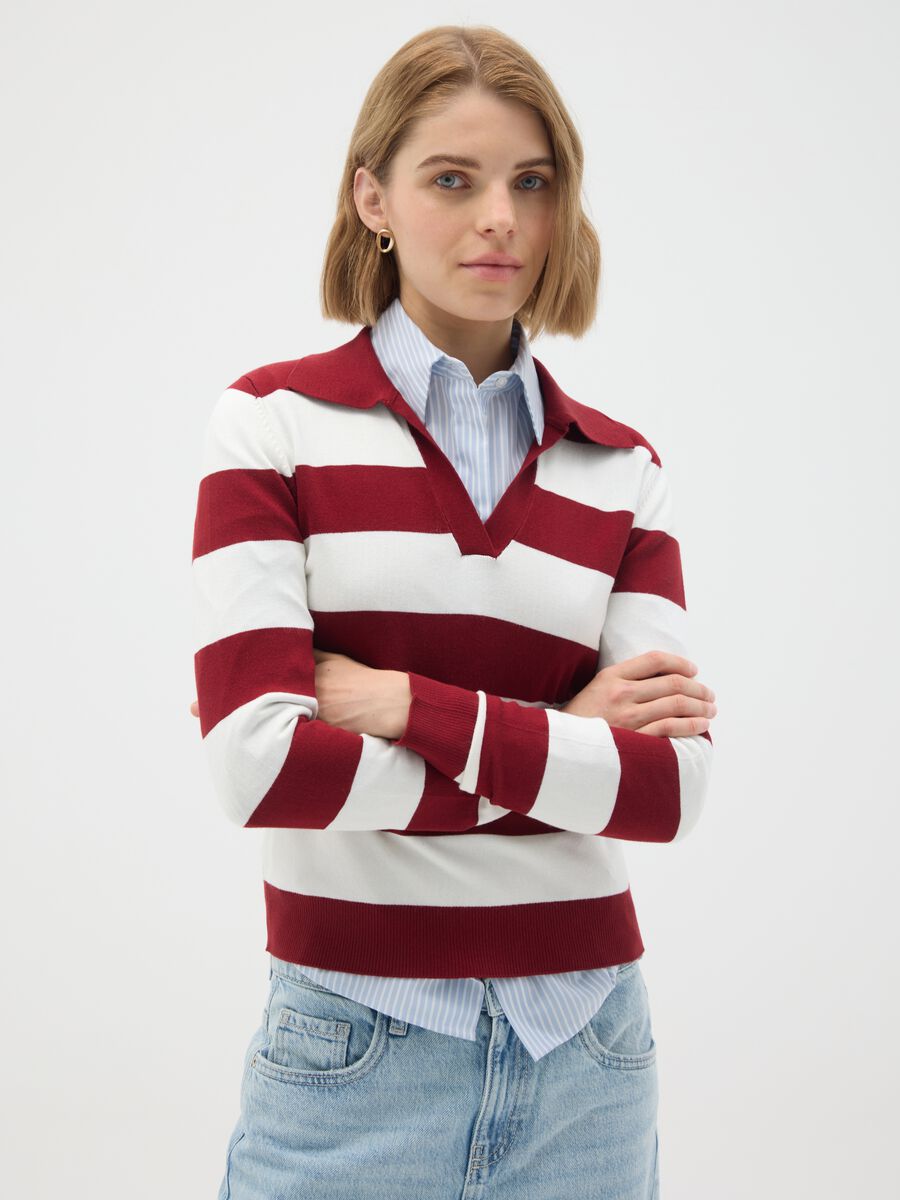 Maglia in misto viscosa multicolor regular fit a righe_0