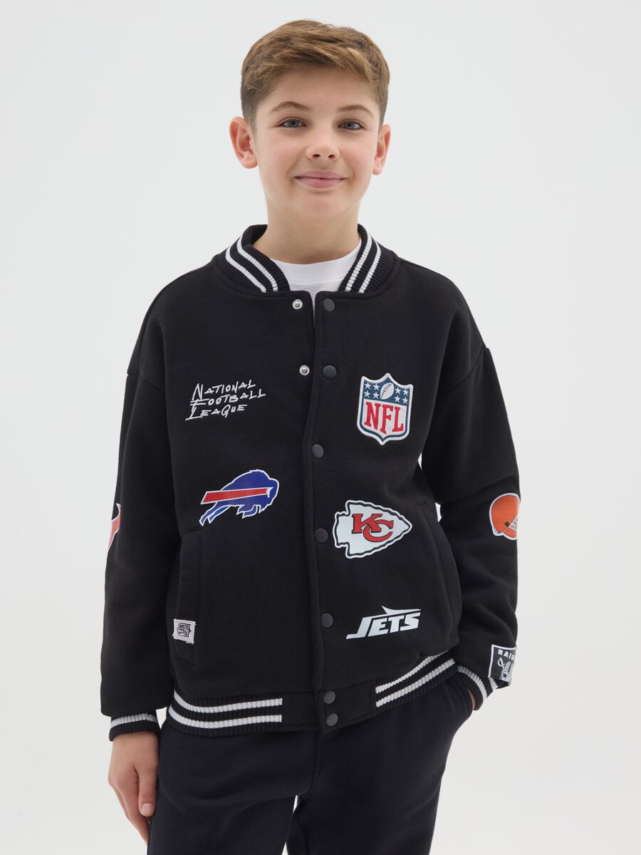 Kids' black regular fit cotton blend sweatshirt with NFL logos_0