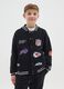 Kids' black regular fit cotton blend sweatshirt with NFL logos_0