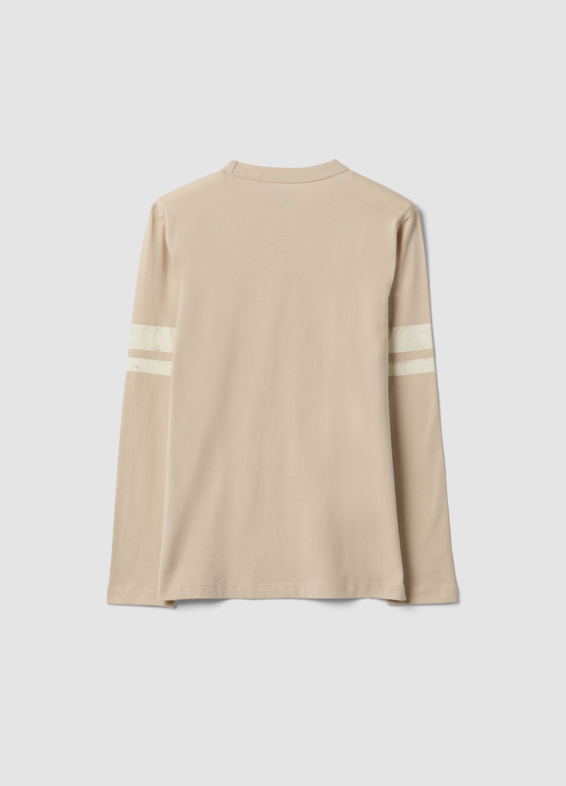 T-shirt beige in puro cotone organico con stampa college per ragazzo