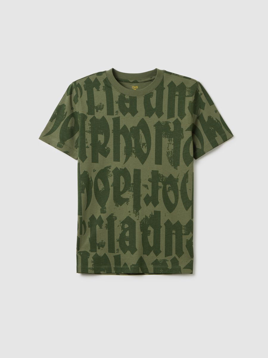 T-shirt da ragazzo in puro cotone verde regular fit con stampa grafica_3