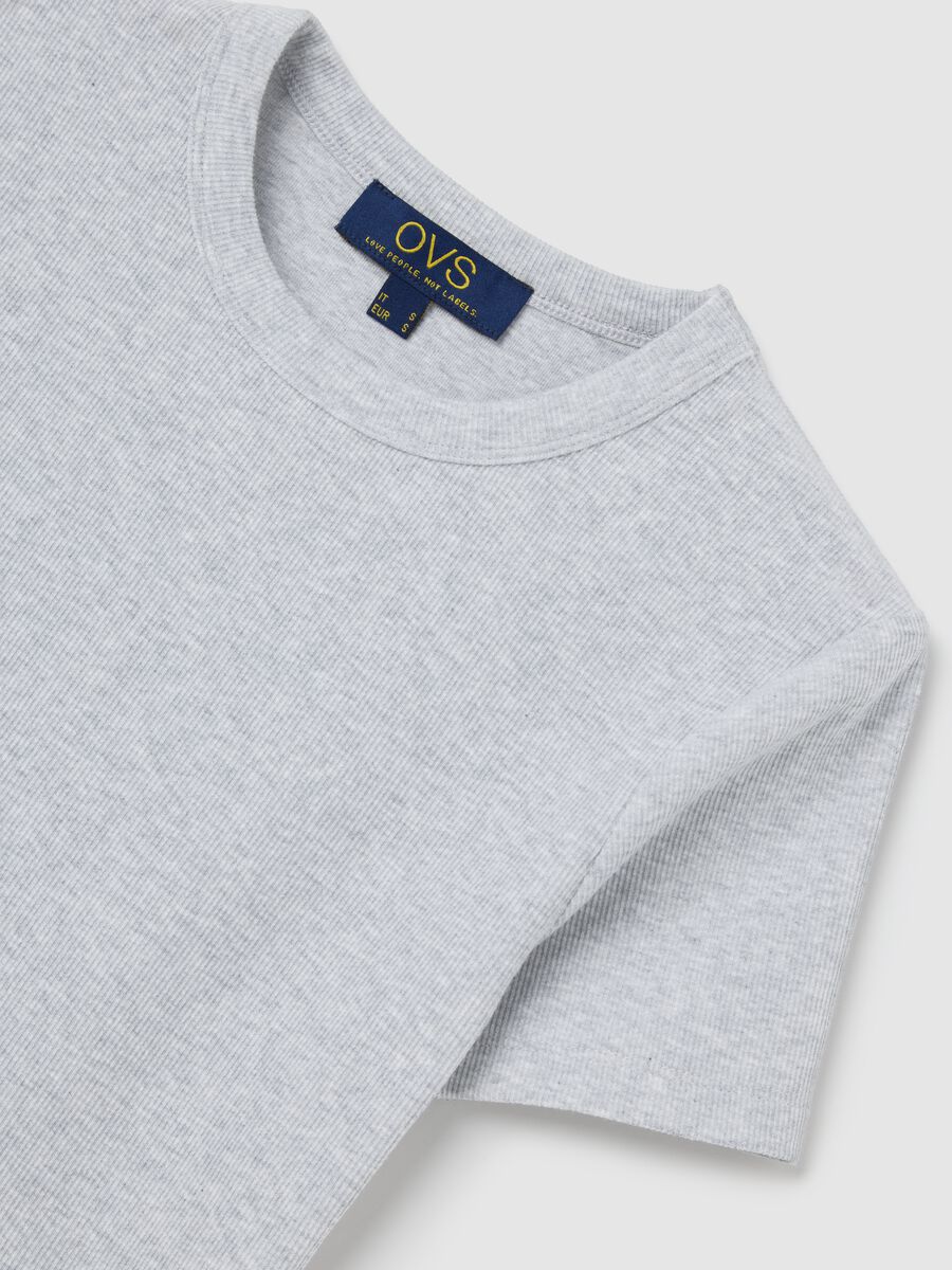 Grey short sleeve stretch cotton T-shirt_5