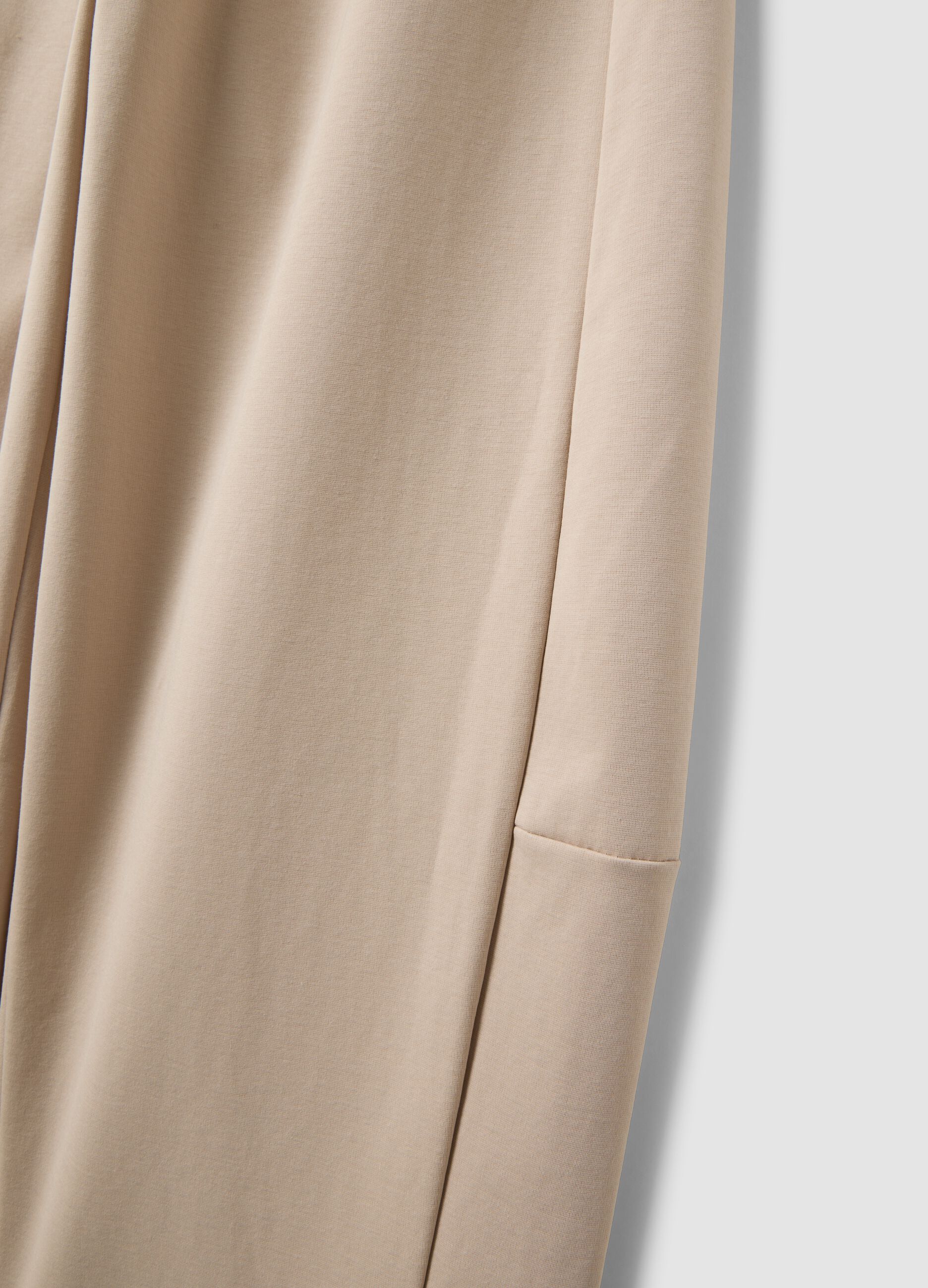 Beige wide-leg trousers in stretch cotton