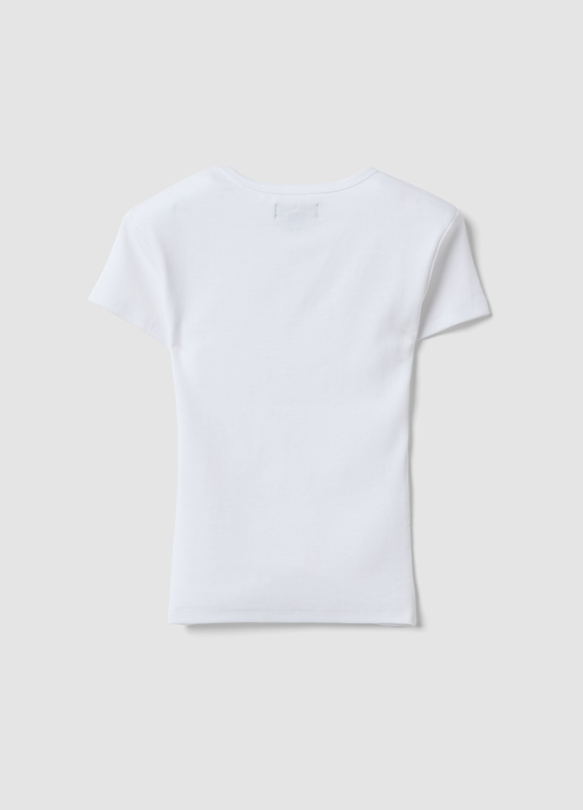 White fitted short-sleeved stretch organic cotton T-shirt for girls