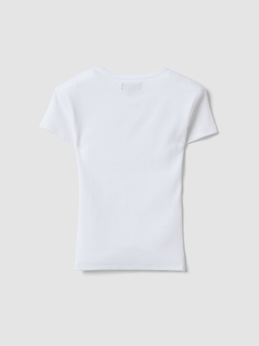White fitted short-sleeved stretch organic cotton T-shirt for girls_1