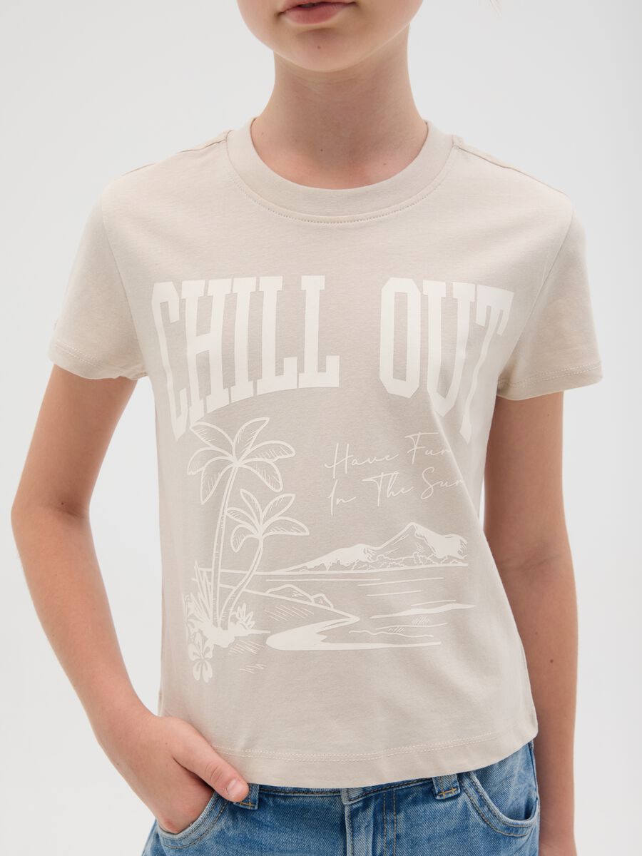 T-shirt da ragazza in puro cotone beige regular fit con stampa_2