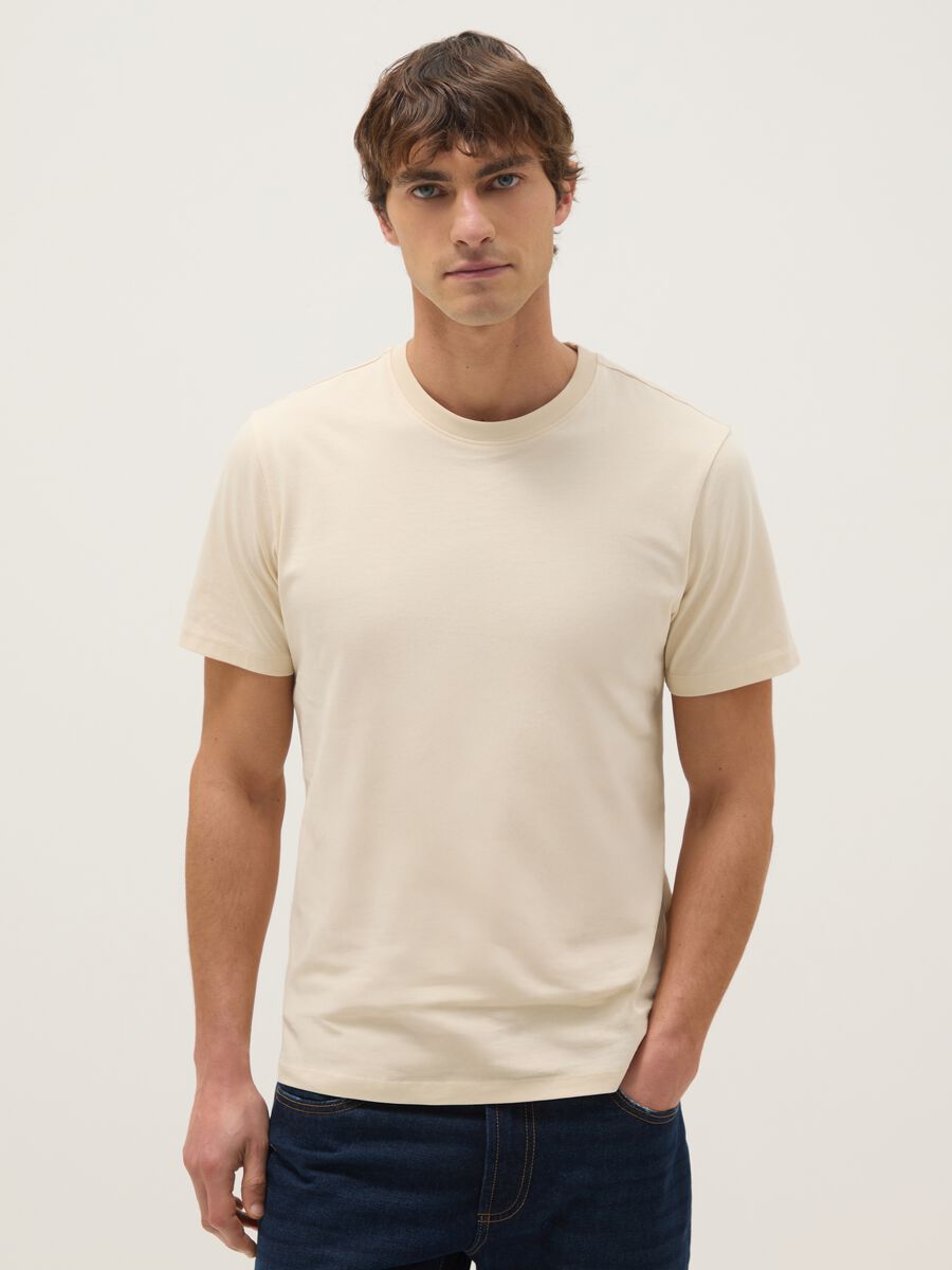 Beige pure cotton T-shirt regular fit_0