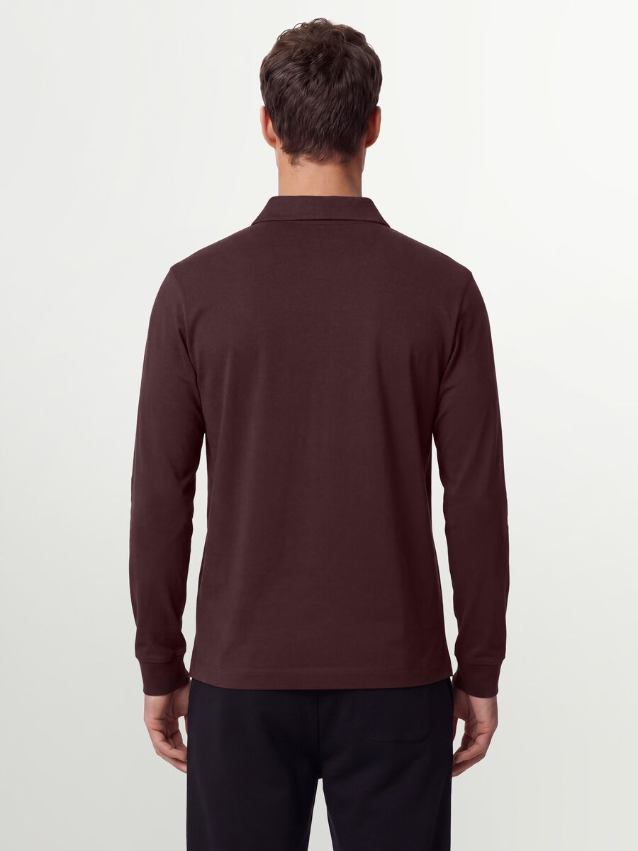 Polo marrone in cotone elasticizzato a maniche lunghe regular fit_3