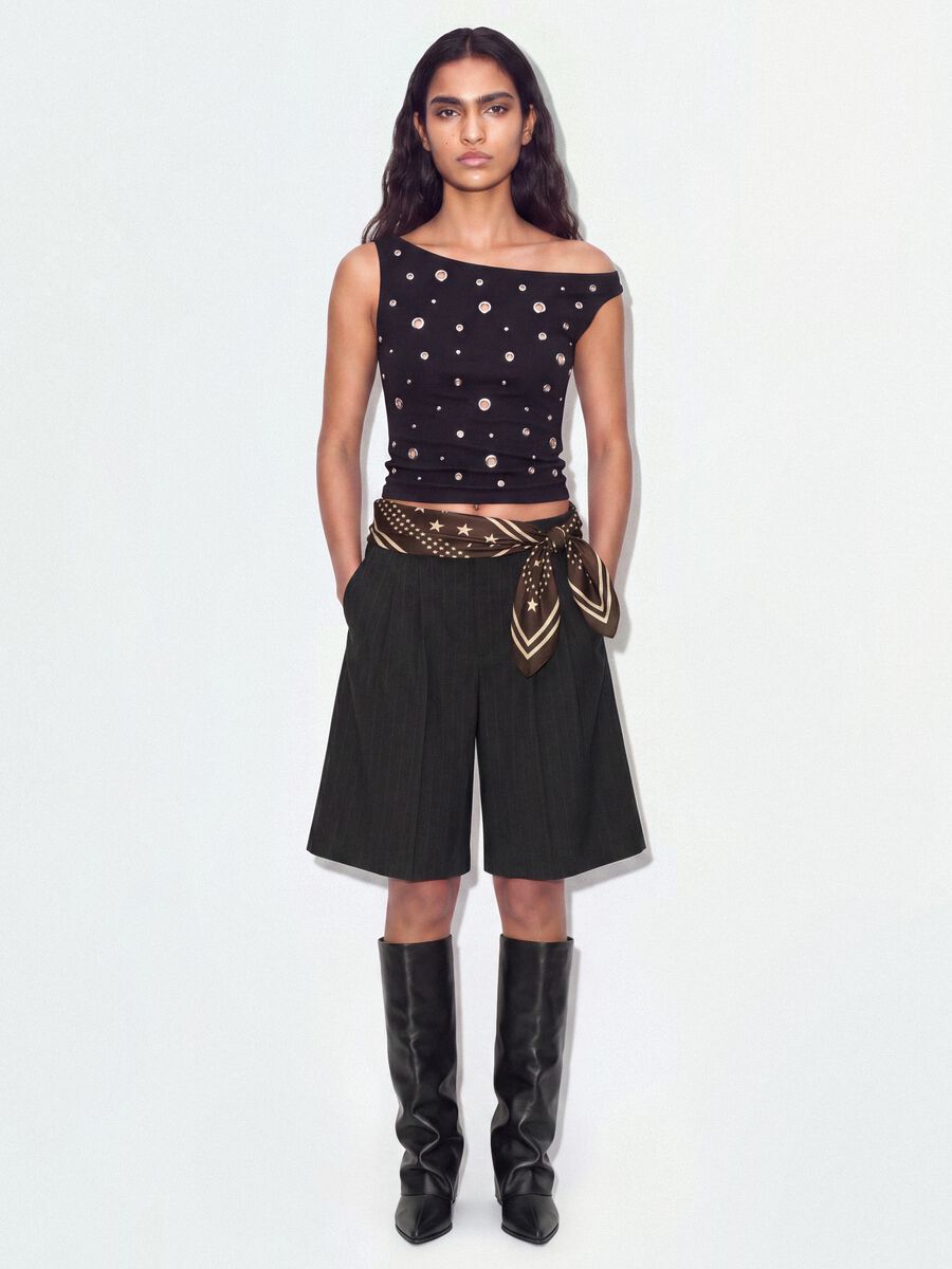 Grey wide-leg stretch viscose Bermuda shorts_0