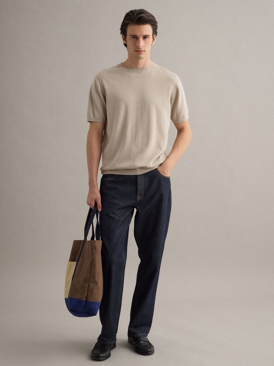 Short-sleeve beige cotton, linen, and silk blend regular fit t-shirt_2