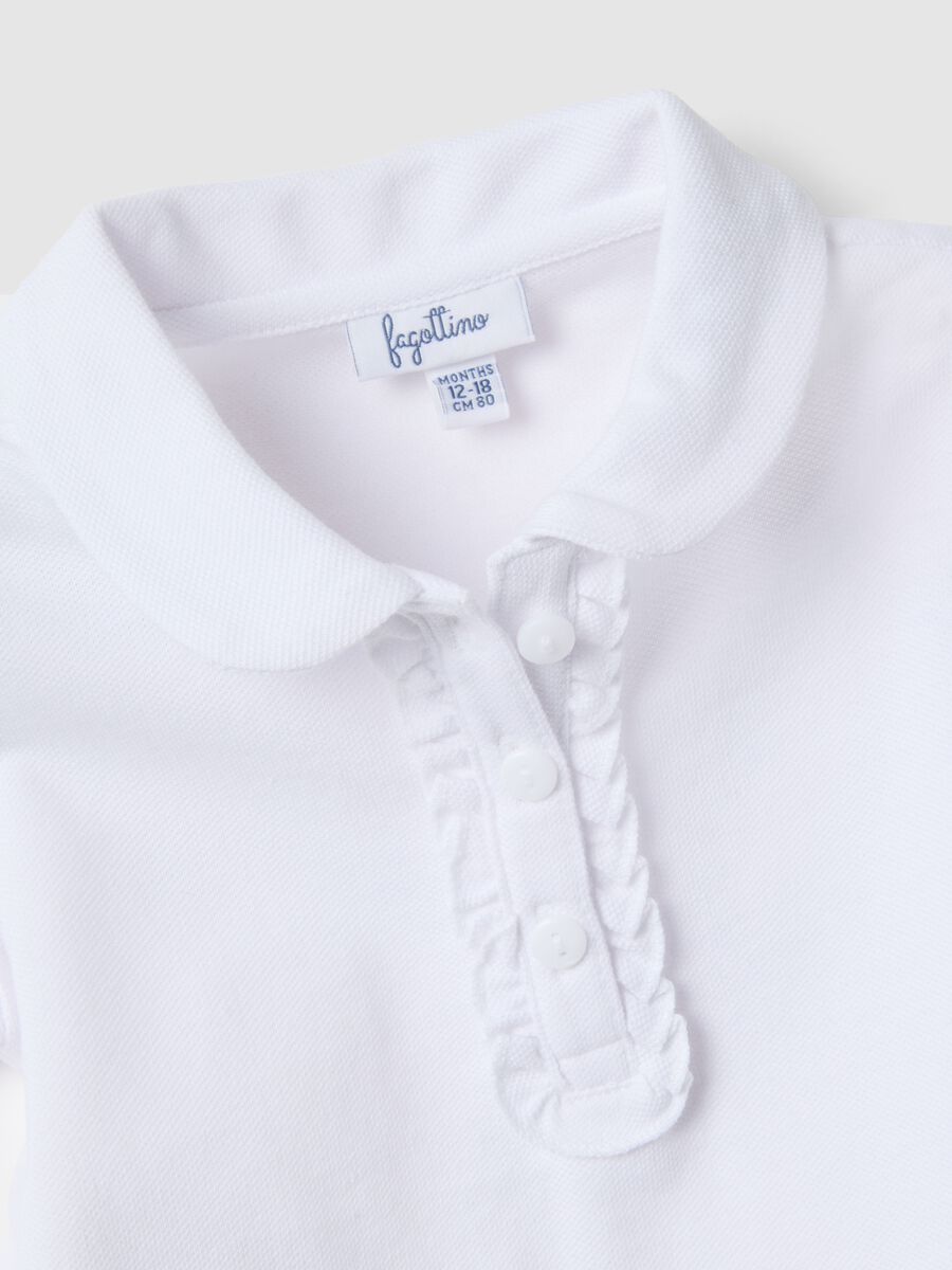 Polo in puro cotone bianca da bimba regular fit con volant_3