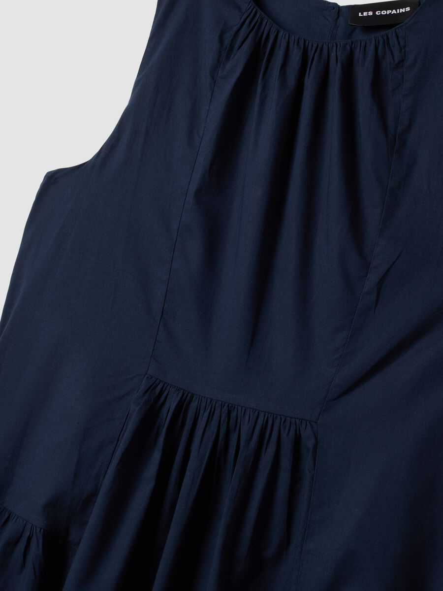 Blue pure cotton midi dress, regular fit with ruching_1