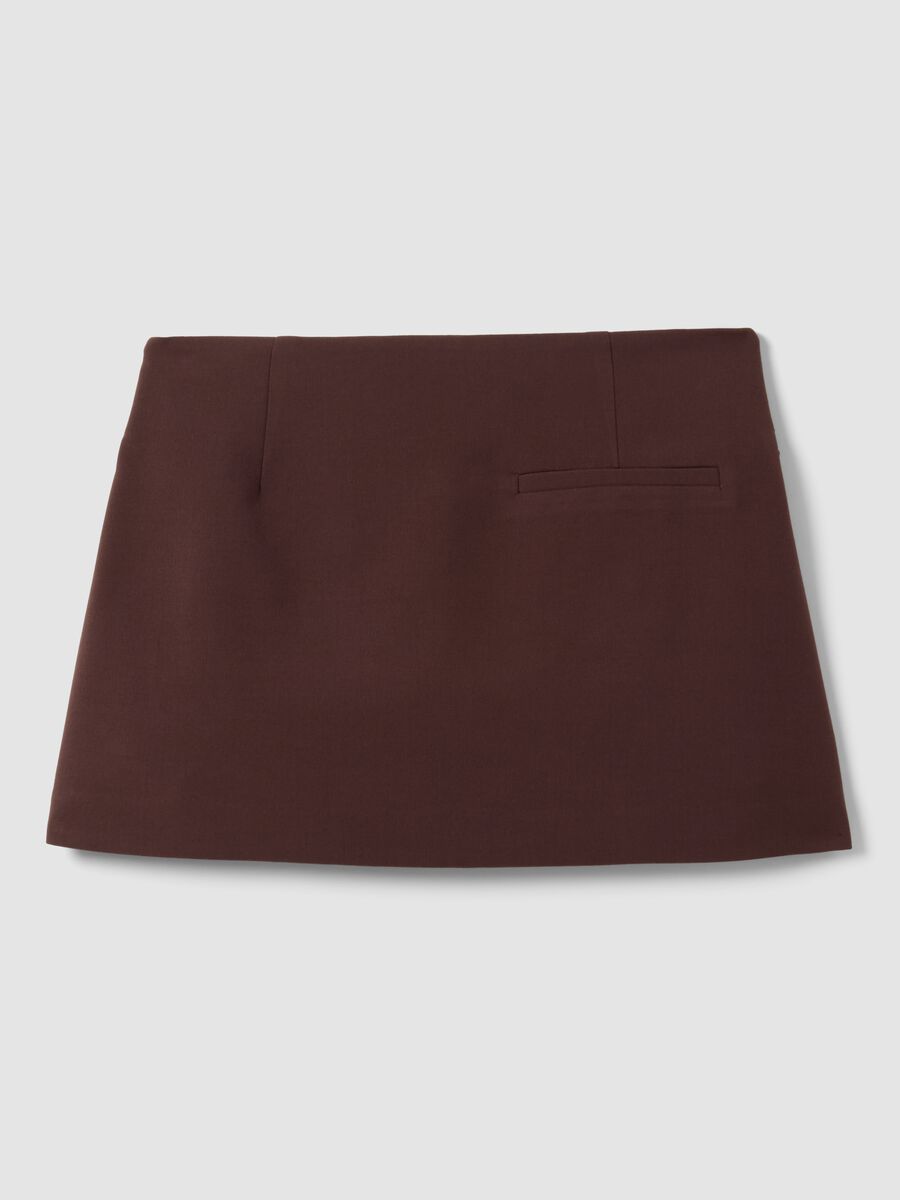 Mini gonna marrone in viscosa elasticizzata con cintura_6