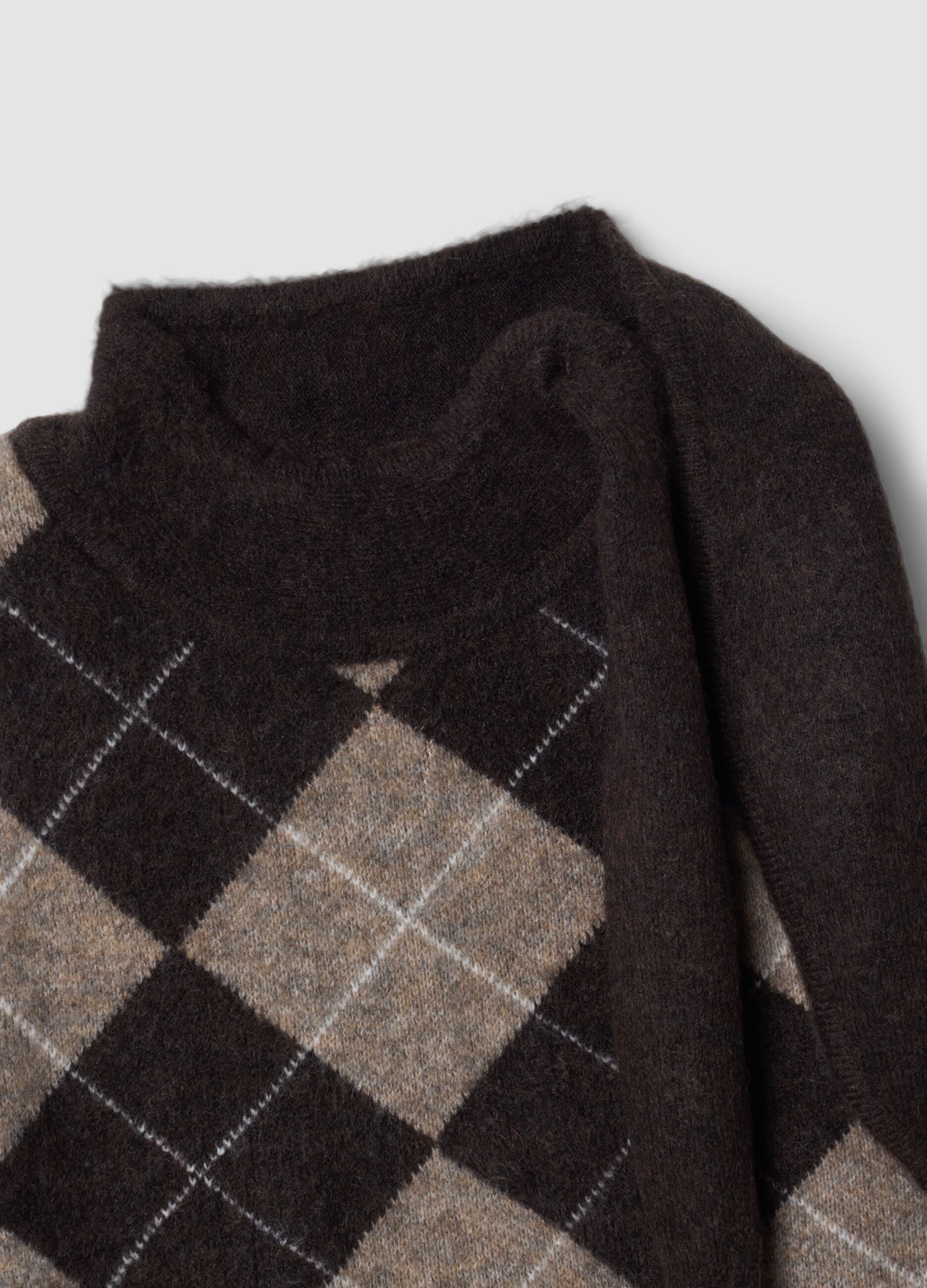 Brown stretch wool gilet with stand collar
