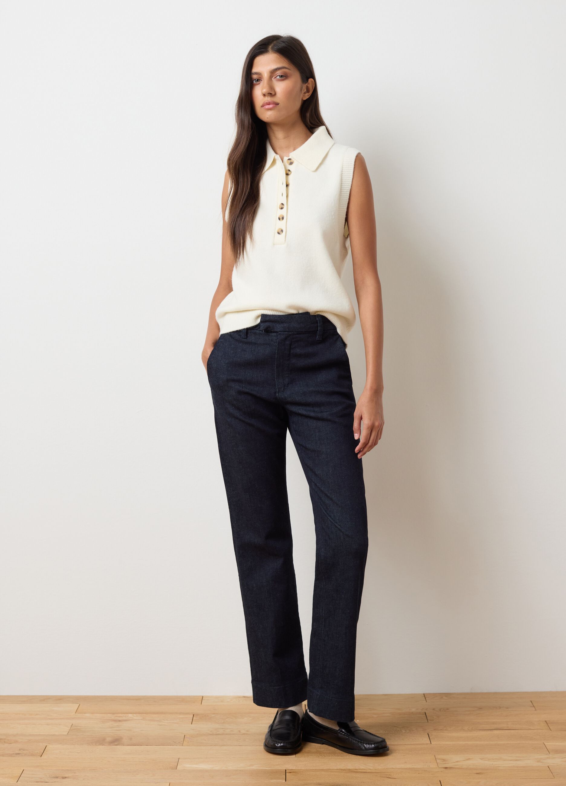 Stretch blue denim jeans in cotton with straight leg