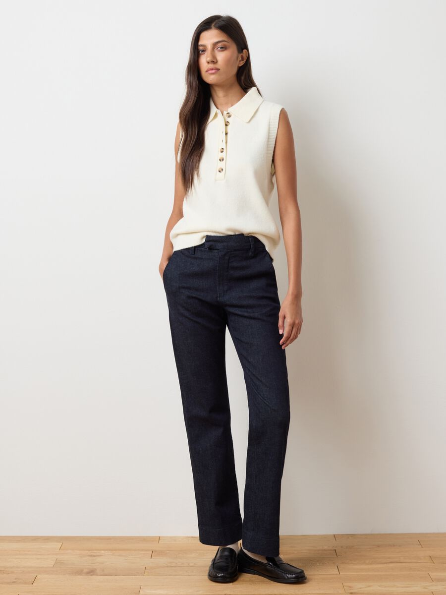 Jeans stretch denim blu in cotone con gamba dritta_0