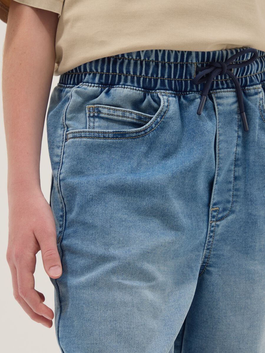 Shorts in denim azzurri in cotone elasticizzato wide leg_2