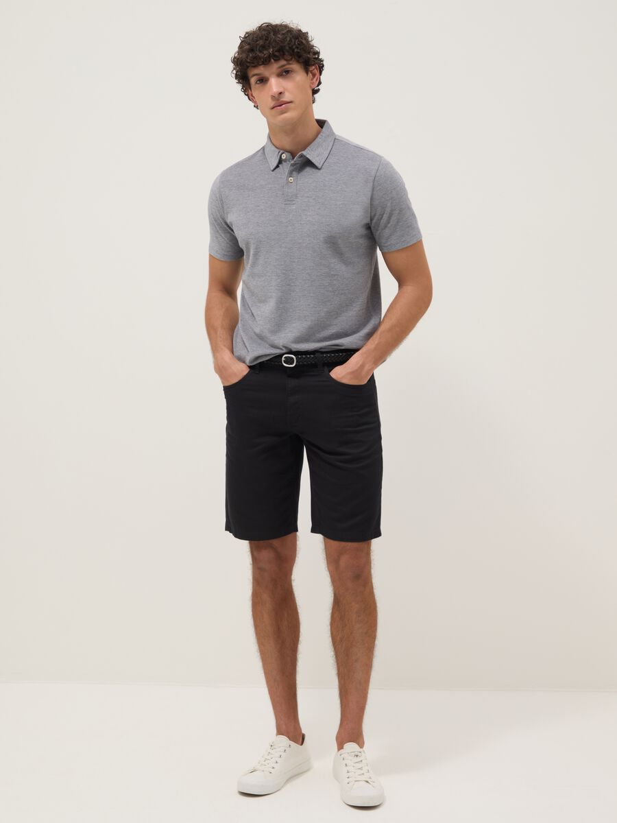 Blue pure cotton regular-fit five-pocket Bermuda shorts_0