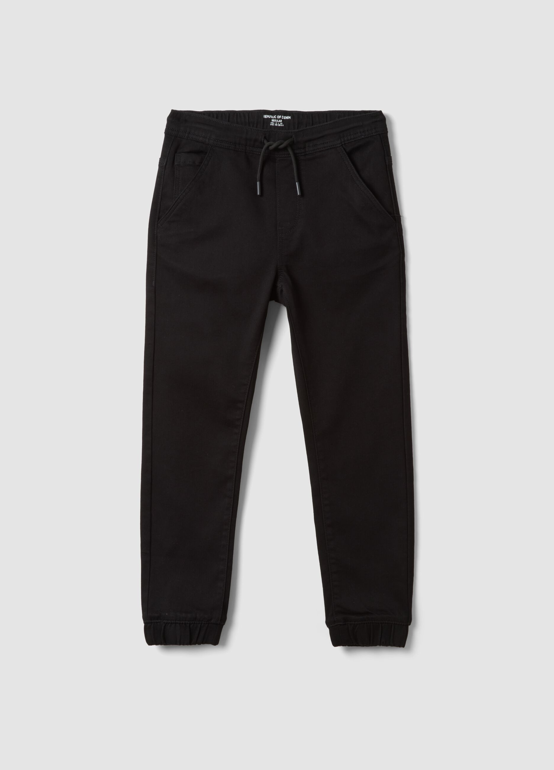 Jogger denim nero in cotone elasticizzato con vita elastica per ragazzo