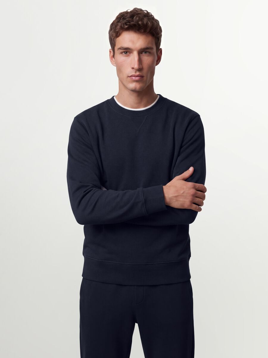 Felpa blu girocollo in misto cotone regular fit_0