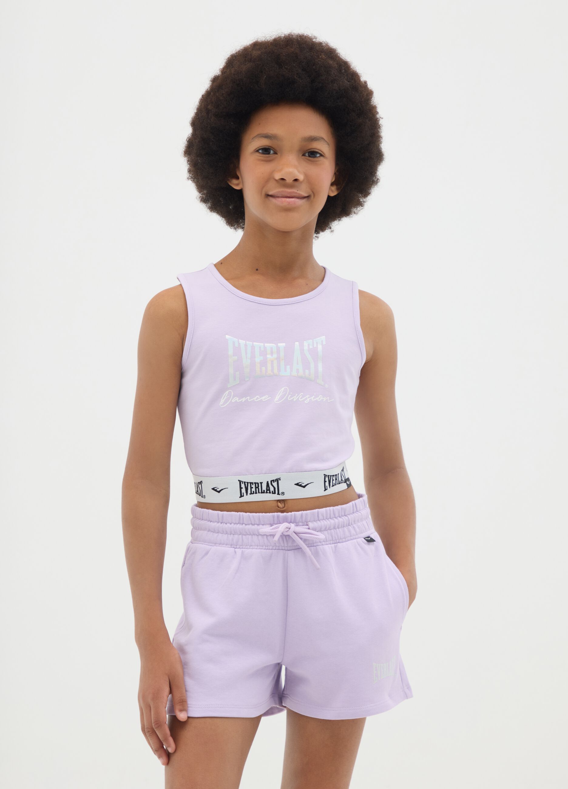 Top cropped da ragazza in cotone elasticizzato viola fitted