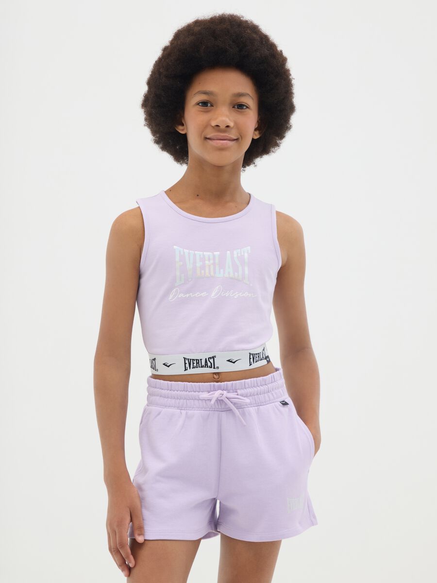 Purple fitted stretch cotton cropped top for girls_0