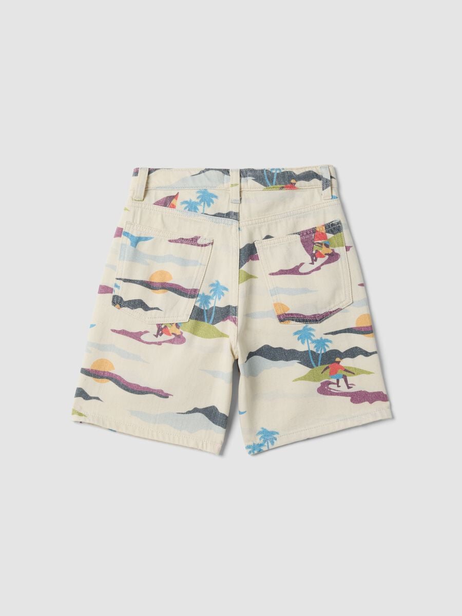 Beige pure cotton shorts with all-over print_1