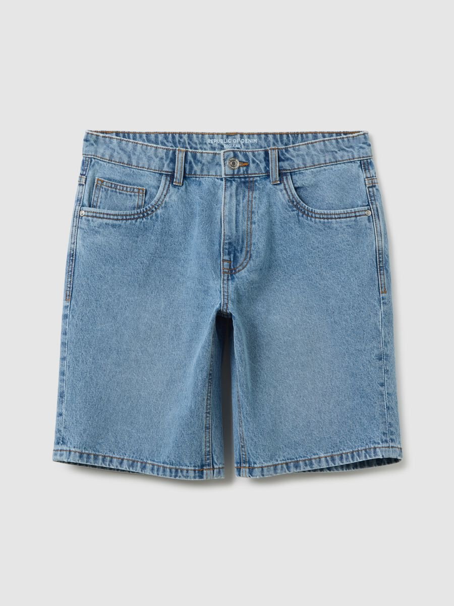 Shorts da uomo in puro cotone denim regular fit con cinque tasche_4