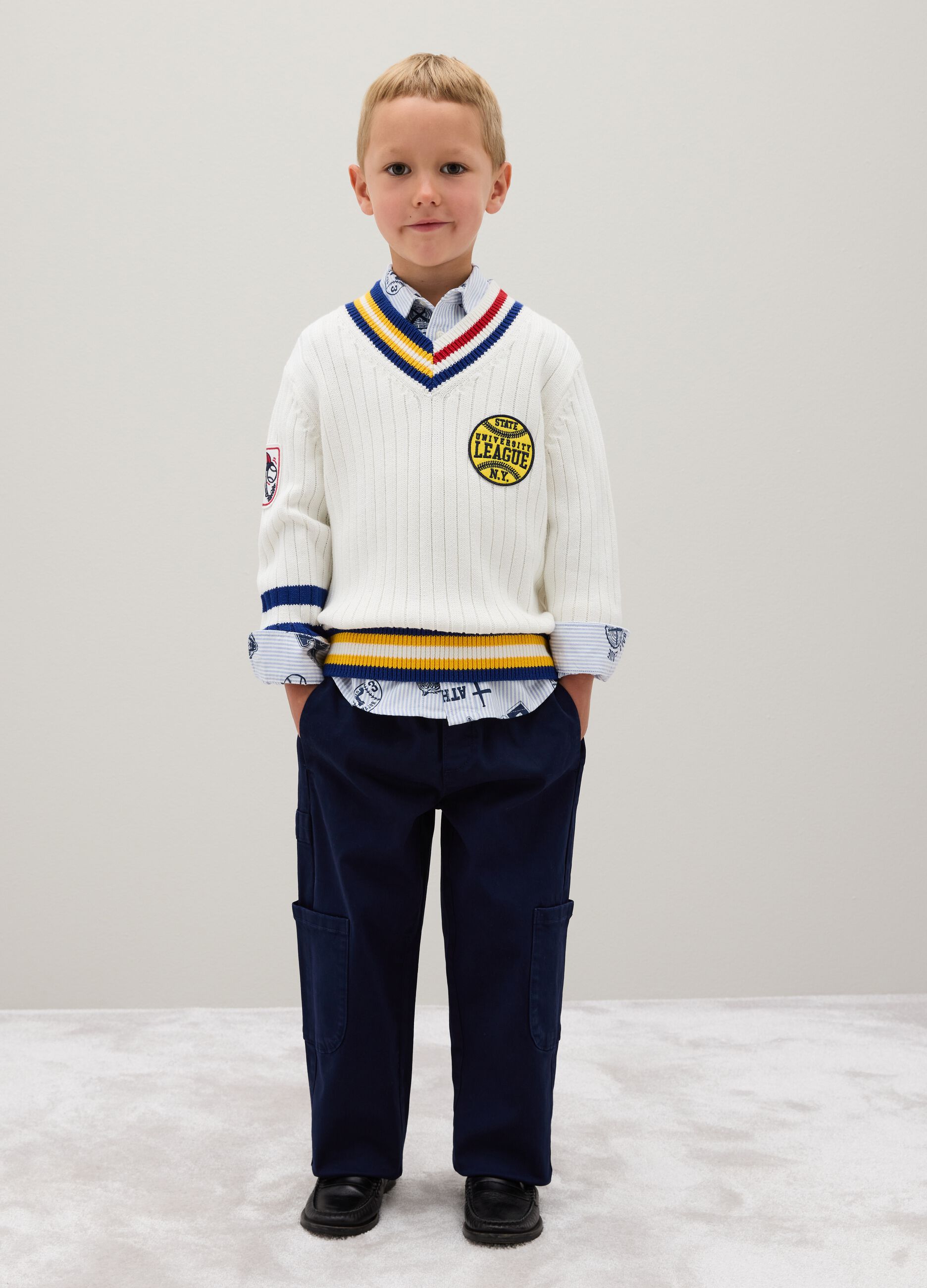 Blue stretch cotton kids' baggy trousers