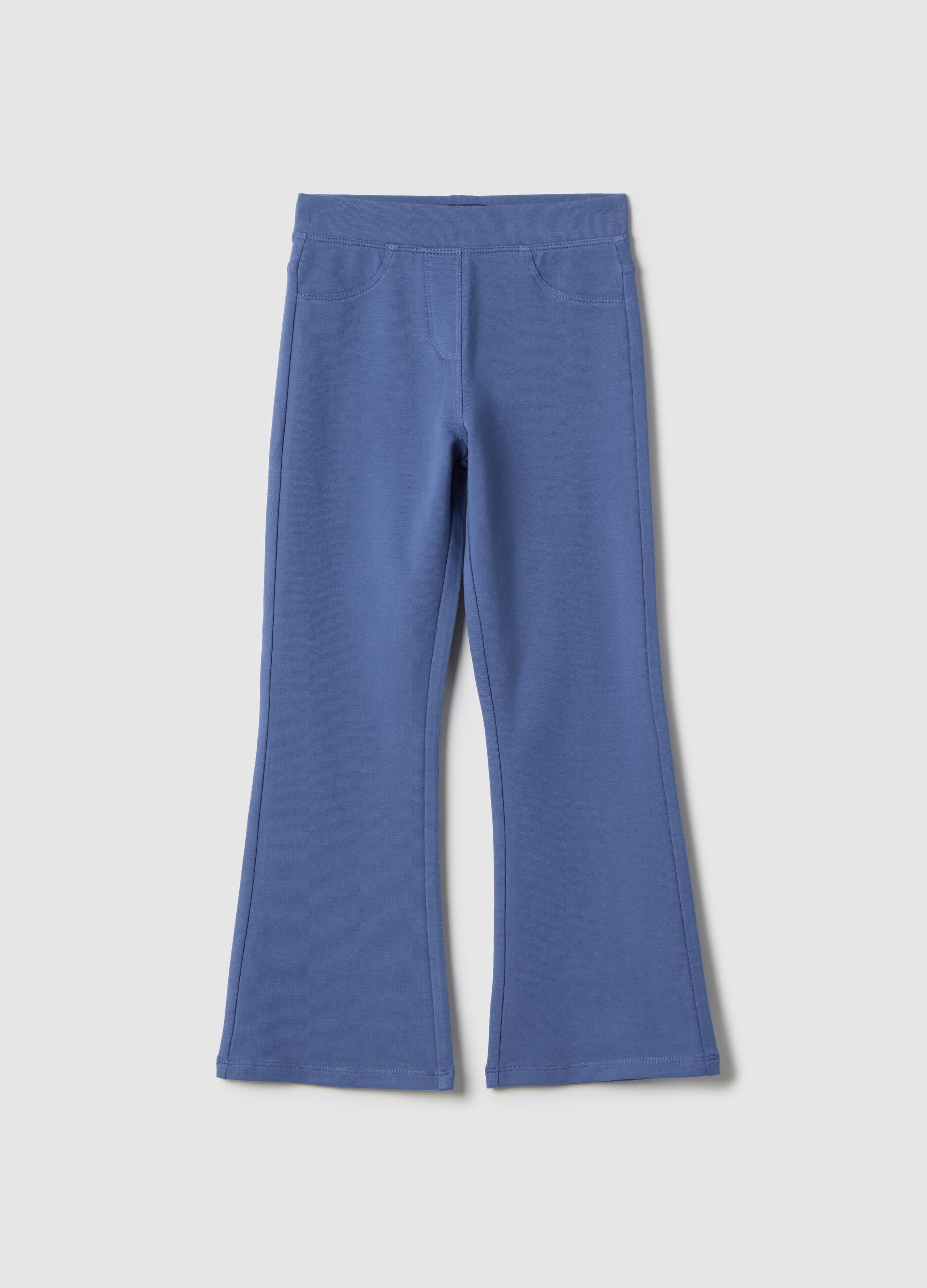 Girls' Blue Flare Fit Cotton Stretch Treggings