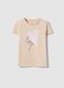 Beige pure cotton regular fit T-shirt with print for girls_0